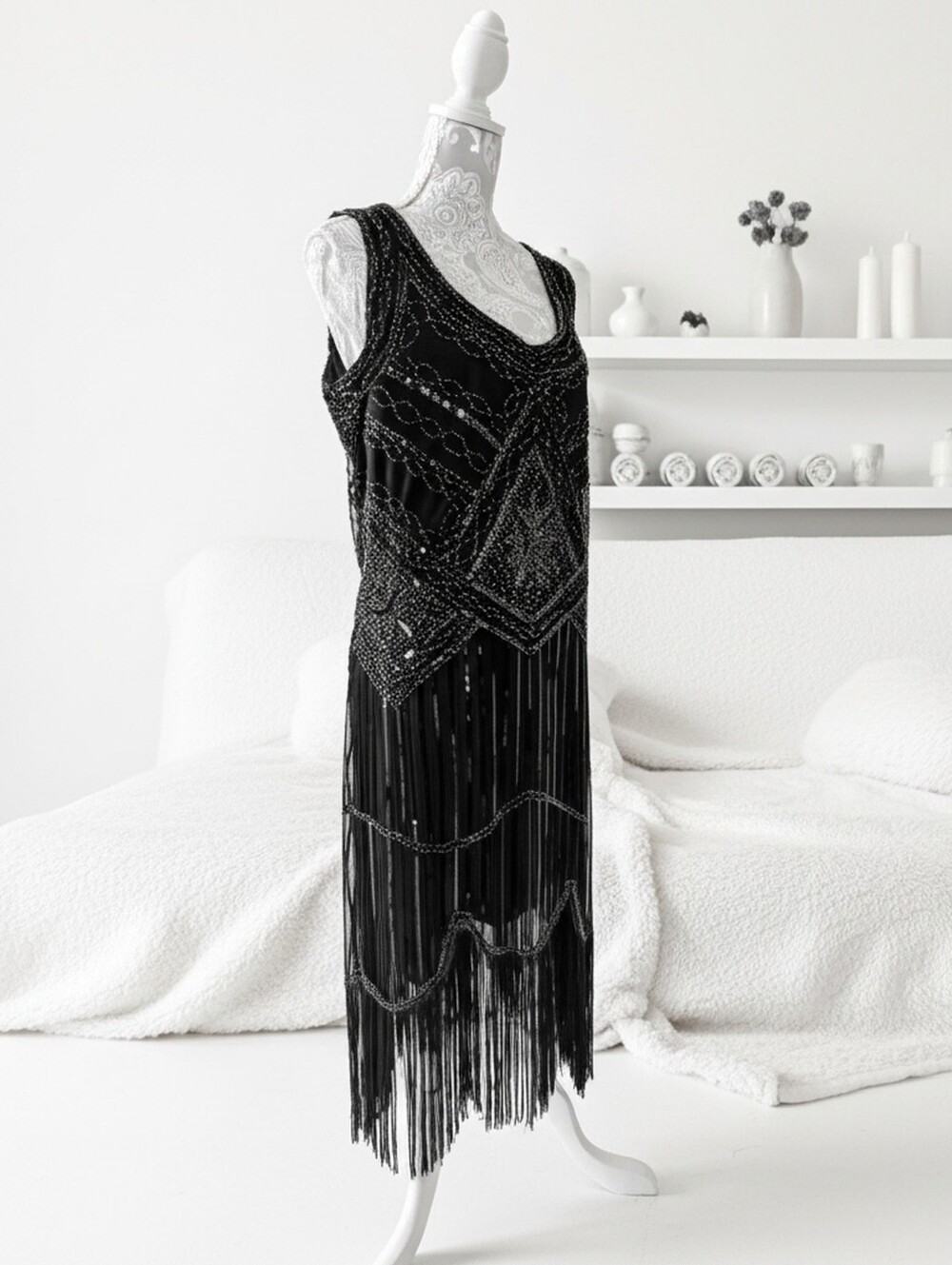 FunDaisy Vintage Gatsby 1920's Flapper Fringe Beaded Sequined  Dress Size 2X/3X